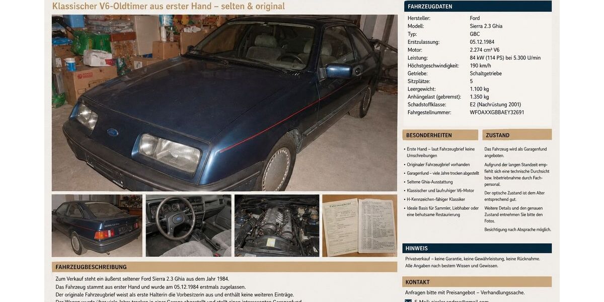 Ford Sierra 70.000 km 7.900 &euro; Mössingen 72116
